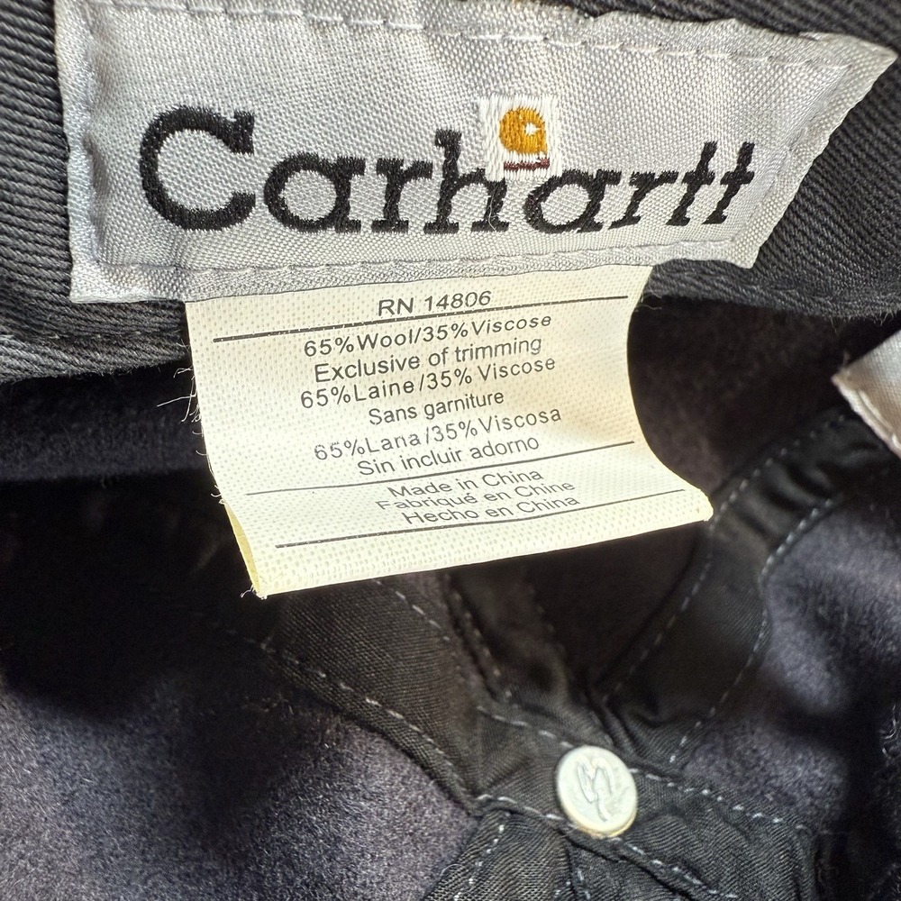 Carhartt Hat Logo Wool Baseball Cap Adjustable Strapback Gray Yellow Workwear - Picture 6 of 6